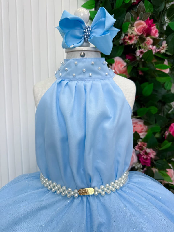 Vestido Banana Club Longo Âmbar Azul Bebe