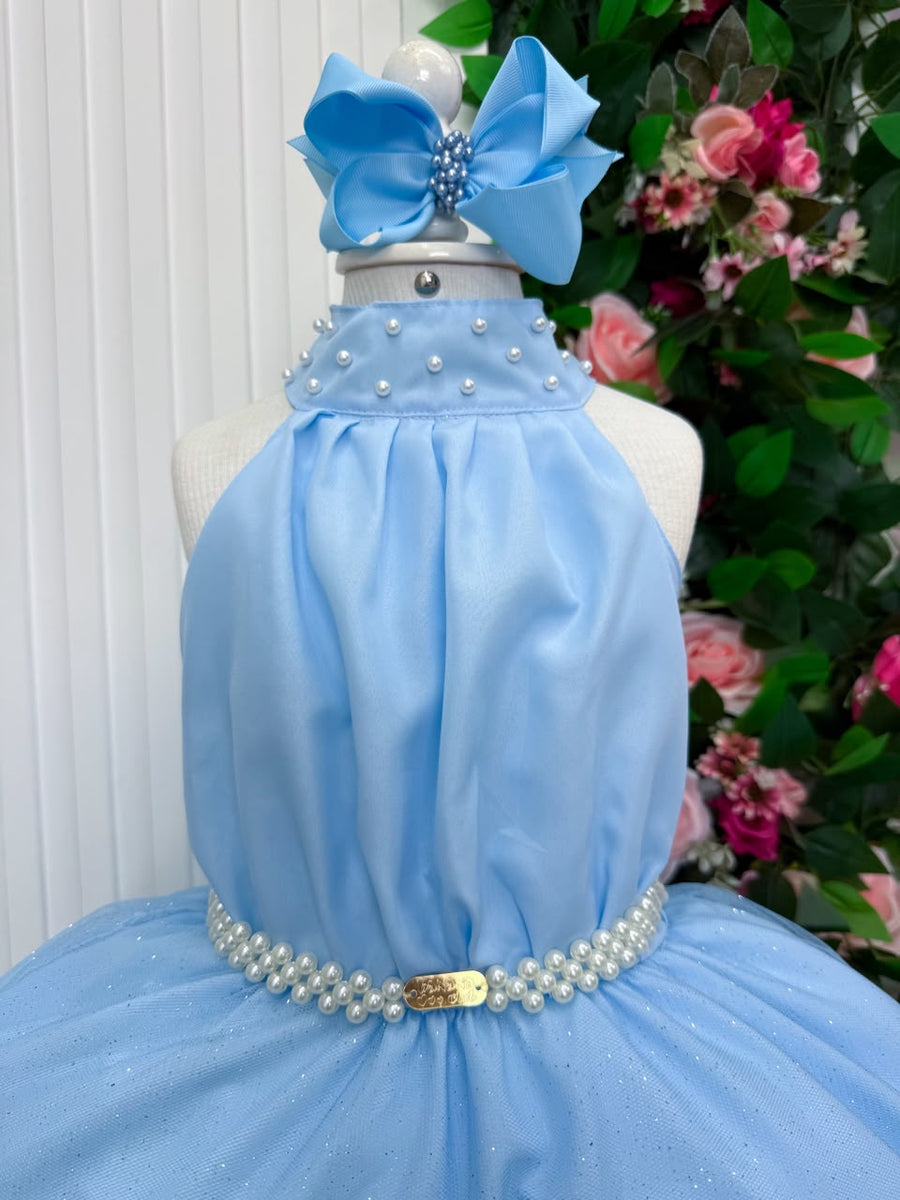 Vestido Banana Club Longo Âmbar Azul Bebe