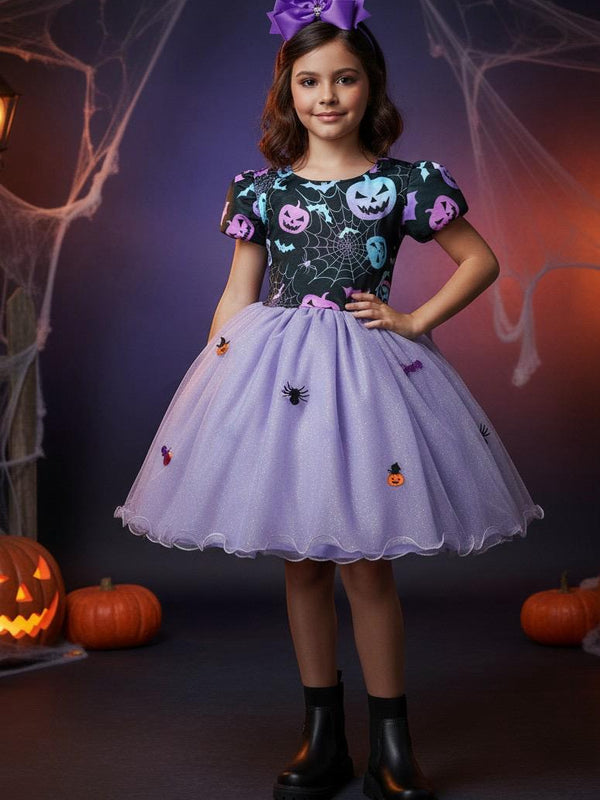 Vestido Fantasia Tematicos Kids Halloween Saia Lilas