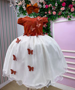 Vestido Juvenil - Midi Vila Lele Sabrina Terracota e Off