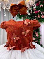 Vestido Juvenil - Midi Vila Lele Sabrina Terracota e Off