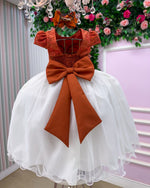 Vestido Juvenil - Midi Vila Lele Sabrina Terracota e Off