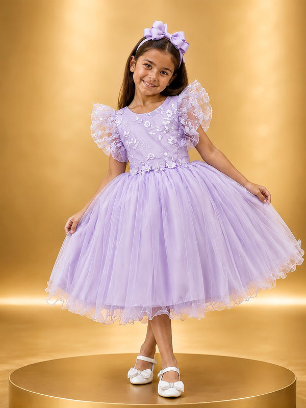 Vestido Infantil Lilas C/ Bordado,  Borboletas e flores Dama Festas Luxo