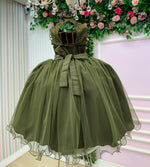 Vestido Juvenil Vila Lele Regata Flores Verde Militar