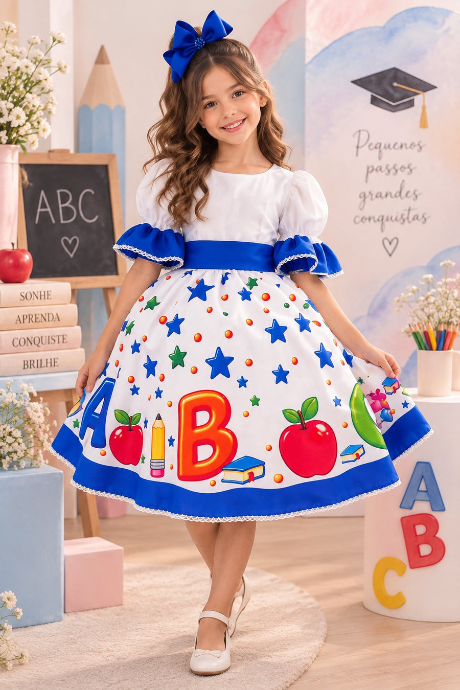 Vestido Marie Doce Formatura ABC Aquarela Azul Royal