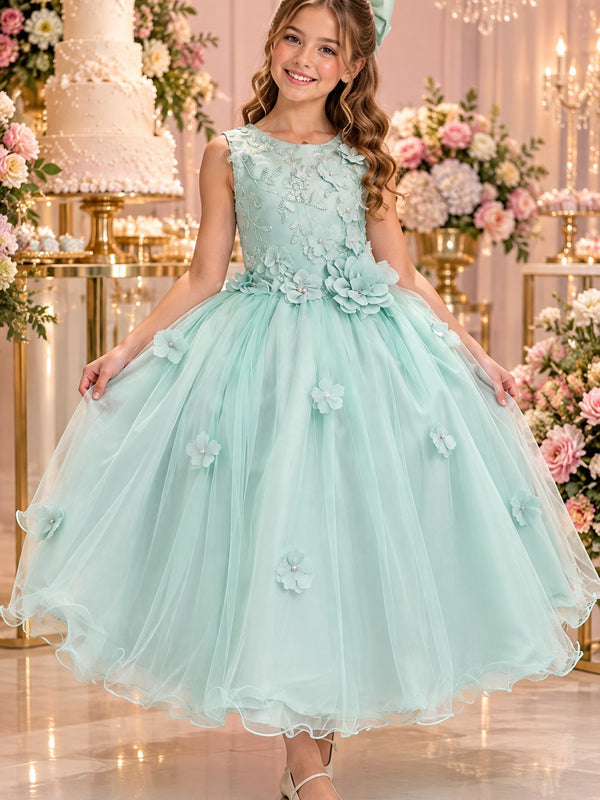 Vestido Juvenil Vila Lele Regata Flores Verde Menta