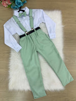 Conjunto Meninos Miss Cherry Leo Suspensorio Verde Menta
