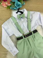 Conjunto Meninos Miss Cherry Leo Suspensorio Verde Menta