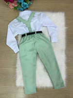 Conjunto Meninos Miss Cherry Leo Suspensorio Verde Menta